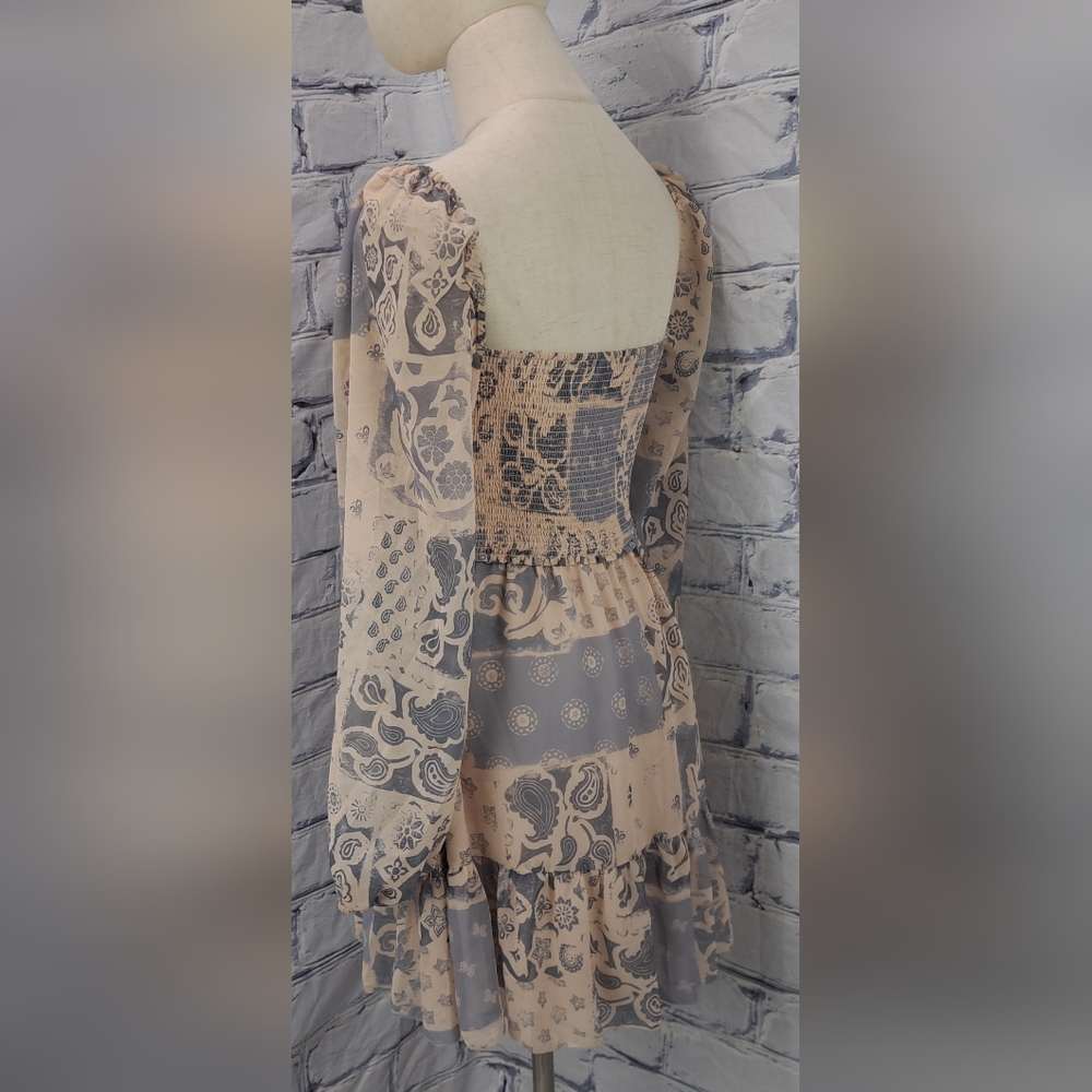 Aritzia Wilfred Free Tempest Smocked Mini Dress Square Neck Boho Western Farm - Picture 5 of 16
